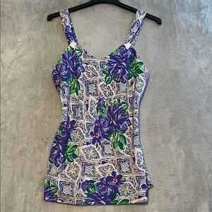 Vintage Val mode lingerie floral print short slip nightgown sz M